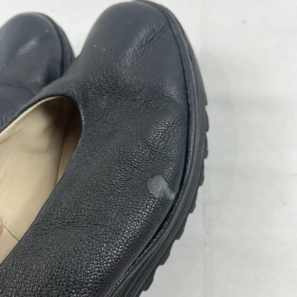 FLY London Yaz Black Leather Wedge Pumps Slip On EU 41 US 10 Made Portugal